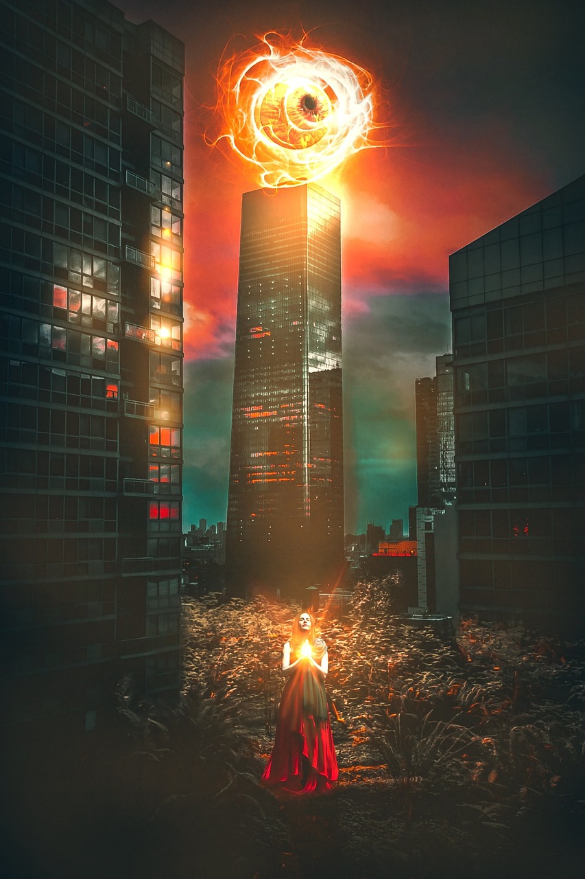 eye, glow, prayer, building, background, photoshop, beautiful wallpaper, fantasy fiction, fantastic, glare, fire, iphone wallpaper